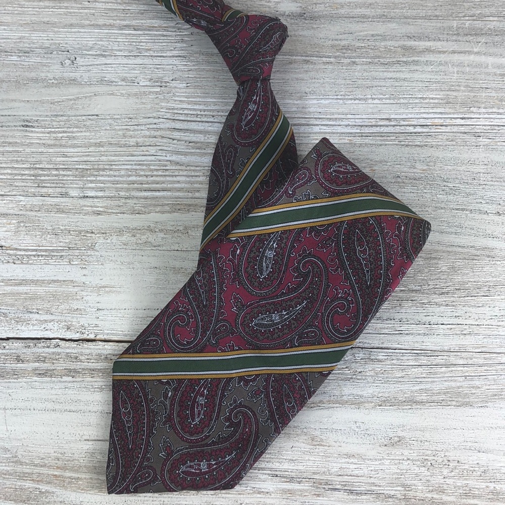 Vintage Gucci Maroon Gray Skinny Silk Tie Italy - Picture 5 of 8